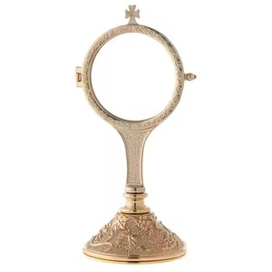 Monstrance en laiton plaqué or, design moulé, décor religieux de table, miroir, motif circulaire sculpté, pour la prière - Product Image 1