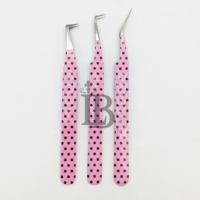 Nouvelle arrivée, pinces à cils en acier inoxydable durables, couleur rose, design à pois noirs, pinces à cils tendance