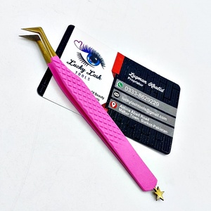 Hot Pink Acero inoxidable Microfibra Volumen Extensión de pestañas Puntas de agarre Tipo de Punta curva Pinzas de extensión de pestañas - Product Image 1