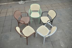 Warm Beige Matcha Green Modern Outdoor Dining Armchair | <b>Stackable</b> Polypropylene Rattan Bistro <b>Chair</b> for <b>Garden</b> Living Room - Product Image 4