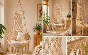 Macrame <b>Hammock</b> Chair Hanging Chair, Boho Hanging Swing Chair Indoor Outdoor, Cotton Rope Swing Seat for Bedroom Living Room - Product Image 2