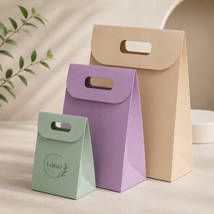 Sac en papier kraft à fond carré avec poignées découpées, porte-aliments recyclable pour boulangerie - Product Image 5