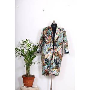 Bata de dormir vintage estilo kimono, cosida a mano, de seda, con patchwork Kantha, multicolor, con cinturón, abrigo de invierno para mujer - Product Image 4