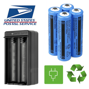 4 batteries cylindriques rechargeables au lithium-ion 18650 de 3000 mAh, 1 chargeur double inclus pour lampes de poche et lampes frontales - Product Image 1