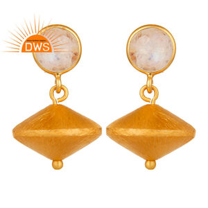 Matte Blue Chalcedony Gemstone Earrings Indian Gold Plated Jewelry 925 Silver Designer Dangle Earrings Supplier - Product Image 4