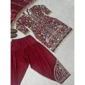 Ensemble de vêtements de soirée pour femmes Top élégant Dhoti Salwar Dupatta - Product Image 2