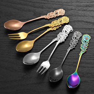 Juego de Cuchara y Tenedor de Acero Inoxidable con Diseño de Rosa, Cubiertos Creativos para Té, Postre, Café, Fruta, Recuerdo - Product Image 1