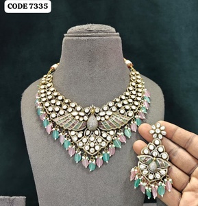 PingBling Luxury Ethnic Peacock Kundan Necklace <b>Set</b> Matching Earrings Pink Beaded Statement <b>Jewelry</b> Women's Engagement Wedding - Product Image 2