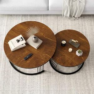 Table basse ronde à emboîter, style industriel, structure en métal, plateau en MDF et marbre |   Tables d'appoint empilables pour salon, table de bureau à domicile - Product Image 2