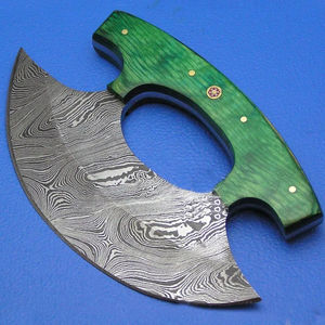 Burraq Custom Handmade Damascus Steel Full Tang Ullu <b>Knife</b> Wood Handle Pizza Slicer Leather <b>Sheath</b> Ambidextrous Dishwasher Safe - Product Image 2
