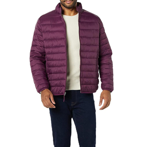 <b>Mens</b> Lightweight Insulated Puffer Jacket with Full Zip Front and Stand Collar in Dark Purple for Casual and Cold Weather Wear - Product Image 1