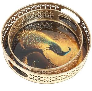 Bandeja de Servicio Decorativa de Metal Hecha a Mano con Acabado Esmaltado o Bandeja para Bebidas Frías de Alta Calidad Suministrada por India - Product Image 1
