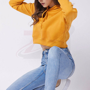 เสื้อฮู้ดครอปผู้หญิงแบบเรียบง่าย ทรงเข้ารูป ขอบเอวยางยืด มีฮู้ด สไตล์สตรีทแฟชั่น เสื้อพูลโอเวอร์ครอปท็อป - Product Image 4