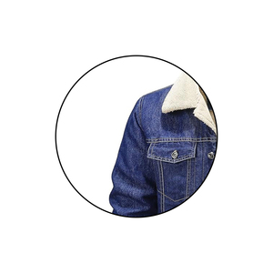 Veste en jean pour homme, coupe classique, col rabattu, doublure en sherpa, épaisse, style décontracté d'hiver, couleur unie, fermeture à boutons - Product Image 6