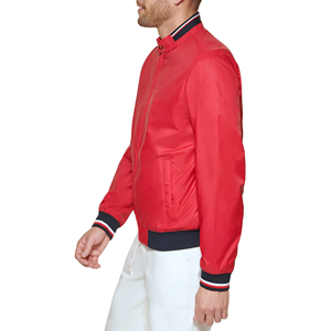 Chaqueta Roja para Hombre, Casual, con Cierre Frontal, Color Sólido, Cuello Alto, Poliéster, Chaqueta con Cuello Camisero - Product Image 2