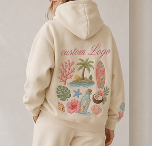Sweat à capuche décontracté surdimensionné pour femme, personnalisé, en polaire, avec broderie florale colorée de haute qualité au dos et logo brodé personnalisé - Product Image 1