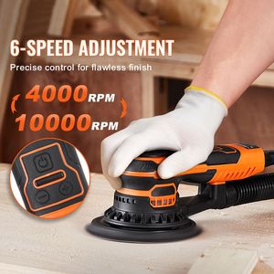 Levigatrice palmare elettrica brushless da 6 pollici 350W, 10.000 giri/min, orbitale casuale con 6 velocità variabili e 10 levigatrici abrasive - Product Image 4