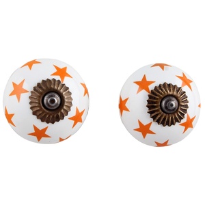 Bouton d'armoire rond en céramique blanc étoile orange fait à la main en gros poignées de porte poignées de tiroir fabricant de quincaillerie lot en vrac - Product Image 1