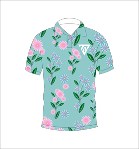 Polo à manches courtes pour hommes, bleu ciel, imprimé floral rose, chemise décontractée à la mode pour l'été - Product Image 1
