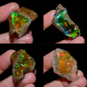 Lot de 4 opales éthiopiennes Welo Fire Oily naturelles à 100 %, qualité AAA, pierres brutes, certifiées par un tiers, pour la fabrication de bijoux - Product Image 1