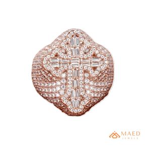 Rose Gold Plated Moissanite <b>Cross</b> <b>Ring</b> Iced Out Baguette Statement Band Hip Hop Jewelry Gift Men Miami Chicago USA - Product Image 1