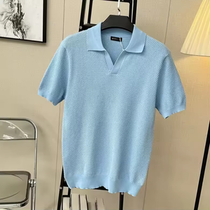 Camiseta de punto para hombre con logotipo personalizado OEM, texturizada, de lana/cachemira, con jacquard de piña, corte ajustado, ecológica, con flecos estampados - Product Image 2