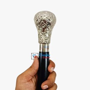 Canne de marche pliable en bois noir de haute qualité, faite à la main, avec poignée en laiton nickelé, design Art Déco, 96 cm de longueur totale, pour personnes âgées - Product Image 1