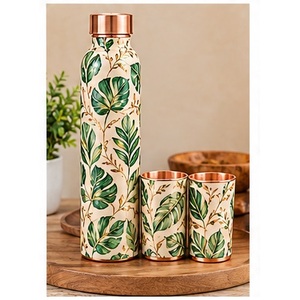 Juego de Botellas de Agua de Cobre con Motivo de Mandala Dorado de la Marina Real, Hechas a Mano, con Tazas a Juego, Vajilla Portátil para Viajes - Product Image 2