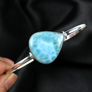 Wholesale Natural Larimar Gemstone Pear <b>Cuff</b> <b>Bracelet</b> 925 Sterling <b>Silver</b> Plated Handcrafted Designer Fashion Jewelry for Women - Product Image 6