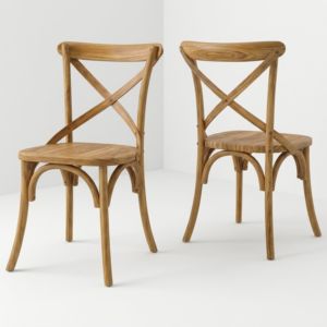 Chaises de jardin d'extérieur en teck massif naturel, style bistrot français, avec dossier croisé, pour terrasse, balcon, vignoble, et autres espaces extérieurs - Product Image 1