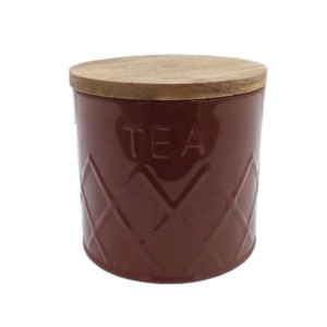 กล่องเหล็กทรงกลมพร้อมฝาไม้สำหรับใส่กาแฟกล่องโลหะสีน้ำตาลมันวาวลายนูนสีธรรมชาติขนาดใหญ่สำหรับห้องครัว - Product Image 2