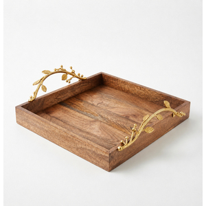 Plateau en bois de qualité supérieure avec poignées, plateau de service en bois de manguier, décoratif rustique, vaisselle de service pour hôtel et restaurant - Product Image 4
