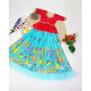 ATRACTIVO CHINON SECUENCIA DE IMPRESIÓN DIGITAL TOP DE TRABAJO LEHENGA SKY choli - Product Image 1