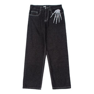 High Street Trend Custom Embroidered Vintage Men's Straight-leg Denim <b>Jeans</b> ODM Knitted Mid Waist Breathable <b>Button</b> Decoration - Product Image 2