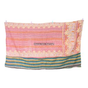 Couverture indienne Kantha en coton, faite main, ethnique, traditionnelle, vintage, réversible, cousue à la main, épaisse et ancienne - Product Image 4