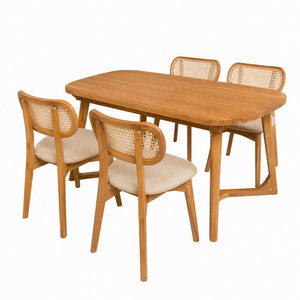 Spacious Durable Premium Teak Eco-Friendly Modern Minimalist Luxury Zeta W-Leg 4-Piece <b>Dining</b> Table Rattan Home Furniture - Product Image 2