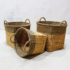 Water Hyacinth Eco-Friendly Handcrafted <b>Storage</b> <b>Baskets</b> with Handles <b>Rectangle</b> Rustic Multi-Purpose - Product Image 5