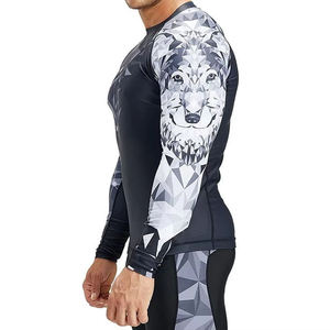 <b>Men's</b> Fitted <b>Compression</b> MMA Rash Guard Sublimation Printed Long Sleeve Quick Dry Spandex Polyester Mixed Martial Arts Wear - Product Image 3