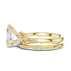 Ensemble de mariage Milgrain en or massif 18 carats avec bague de fiançailles en diamant de laboratoire taille radiant 2 carats certifié IGI VVS E-F et alliance assortie - Product Image 2