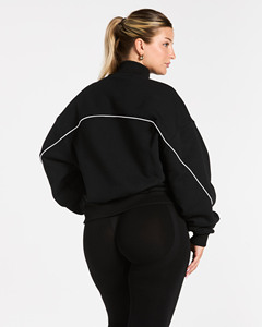 Sudadera con capucha para mujer, estilo urbano, transpirable, de algodón, con cremallera, detalles de ribete en contraste, logotipo personalizado OEM, talla grande, venta al por mayor - Product Image 2