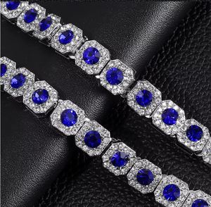 Blue <b>Iced</b> <b>Out</b> Hip Hop Cuban Link <b>Chain</b> Necklace Zircon Inlay Platinum Plated for Anniversary Gift - Product Image 4