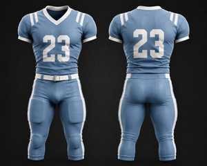 Custom American Football Uniform <b>Light</b> Blue White Sublimated Jersey and Padded Pants Fitted Moisture Wicking Men's Sportswear - Product Image 1