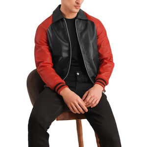 Chaqueta Acolchada de Lana de Dos Tonos Premium para Hombre, Estilo Retro, Cuerpo Negro, Mangas Marrones, Diseño de Botón Único y Dobladillo a Rayas, para Invierno - Product Image 4