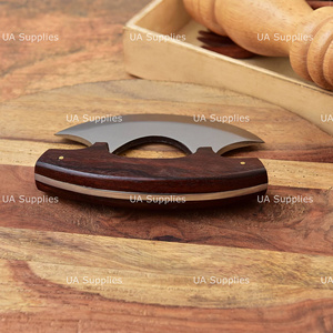 Stainless Steel Ulu Chef <b>Knife</b> Traditional Alaskan Chopping Cutting Rosewood <b>Handle</b> Handmade Ambidextrous Leather Sheath OEM/ODM - Product Image 3