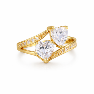 Nouvelle bague de promesse en argent sterling et or blanc 14 carats avec double cœur et diamant de laboratoire, bague à sangle croisée avec diamant de laboratoire, cadeau de Saint-Valentin - Product Image 5