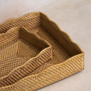 Practical Design Rattan Rectangle <b>Wave</b> Decorative Tray For Display Food Desk Items Decoration In Restaurant Hotel Decor - Product Image 5