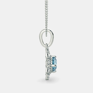 Collier pendentif en or blanc avec topaze bleue et diamant de laboratoire floral - Product Image 6