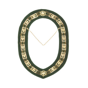 Collier de Collation Maçonnique Personnalisé du 32e Degré du Rite Écossais en Velours Vert avec Emblèmes Rectangulaires Dorés – Vente en Gros Direct Usine - Product Image 1