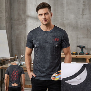 Camiseta de estilo vaquero para hombre, manga corta, cuello redondo, estampado de garra, corte regular informal, 100% algodón, transpirable, de Bangladesh - Product Image 4