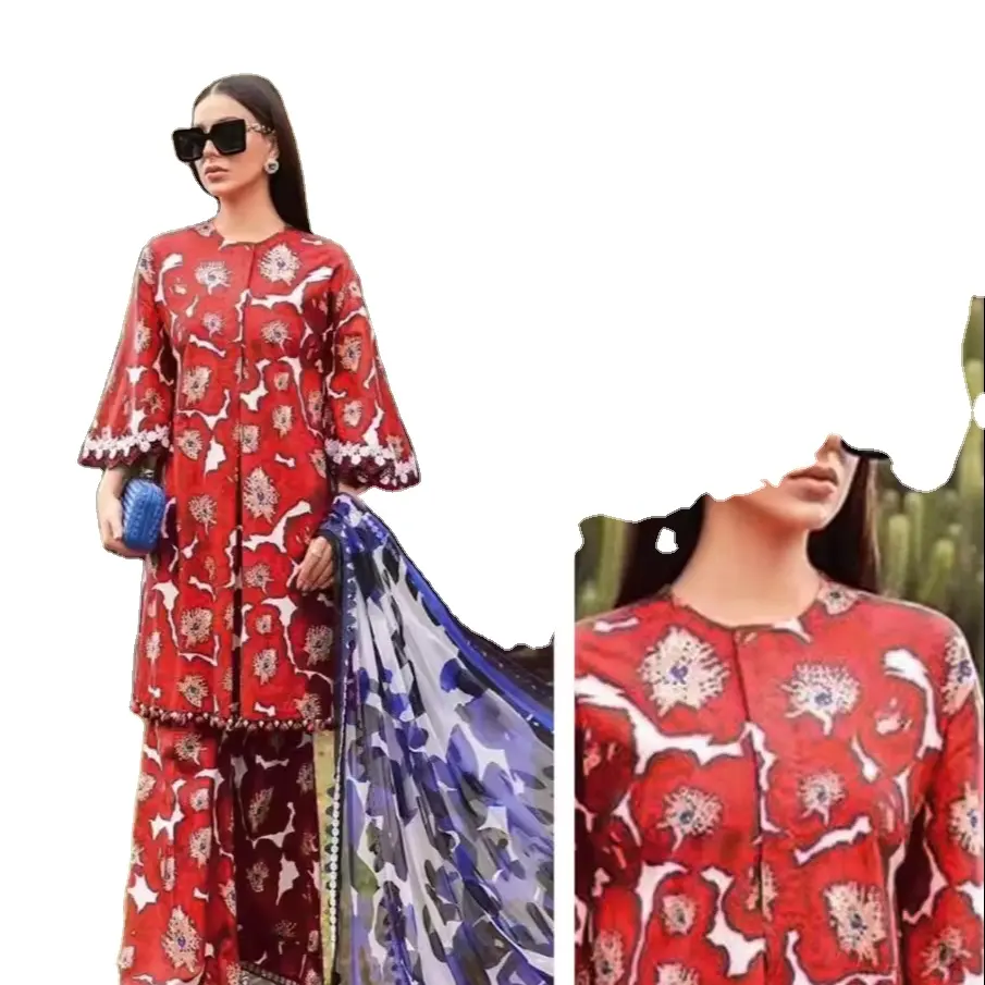 Camicia da giardino di lusso stampata digitale con puro Chiffon Dupatta Kurta disegna la migliore collezione estiva